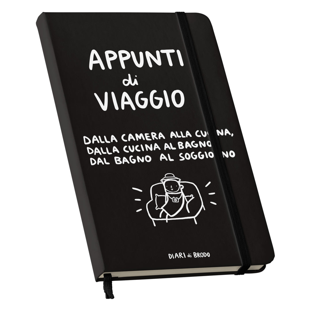 Taccuino Appunti di Viaggio dell'album Me lo segno di Diari di brodo: copertina soft touch in 8 colori, con chiusura e segnalibro coordinati