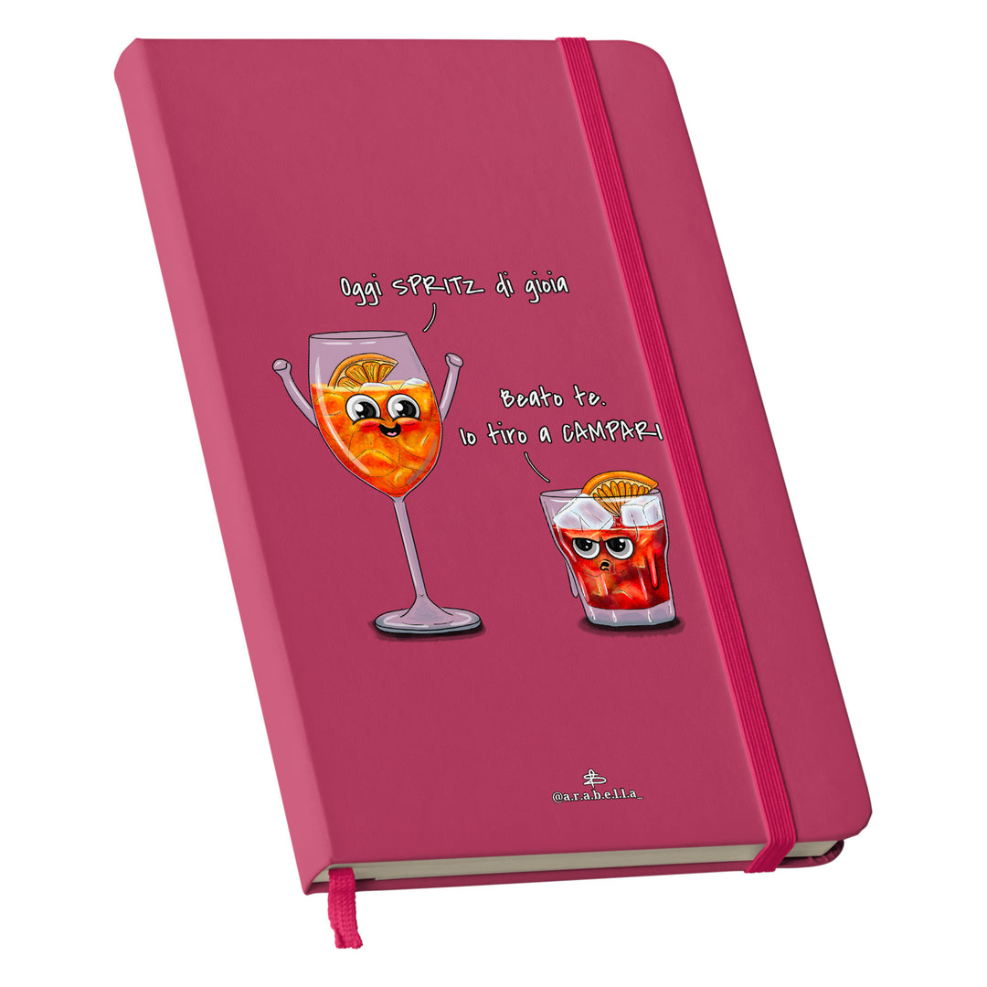 Taccuino Spritz dell'album Amore in taccuini di Arabella: copertina soft touch in 8 colori, con chiusura e segnalibro coordinati