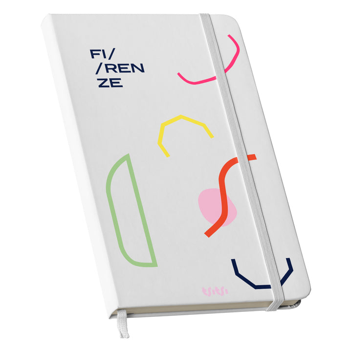 Taccuino FIRENZE dell'album Mapperó di TSITSI CONCEPT: copertina soft touch in 8 colori, con chiusura e segnalibro coordinati