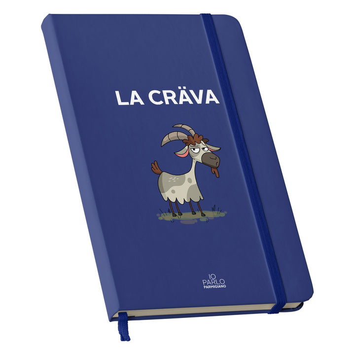 Taccuino LA CRÄVA dell'album LÌNNEA BÉSTJI di Io parlo parmigiano: copertina soft touch in 8 colori, con chiusura e segnalibro coordinati