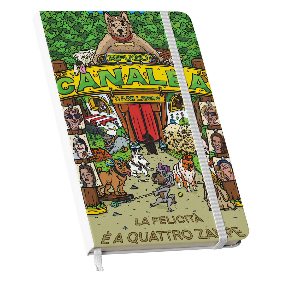 Taccuino Canalba dell'album Chaotic book di Daniele Pierantozzi: copertina soft touch in 8 colori, con chiusura e segnalibro coordinati