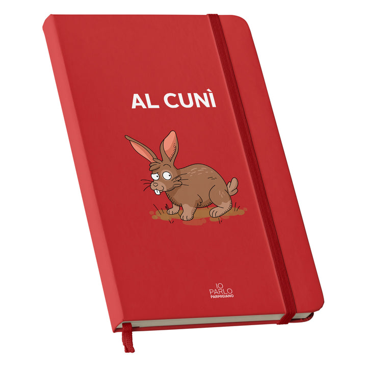 Taccuino AL CUNÌ dell'album LÌNNEA BÉSTJI di Io parlo parmigiano: copertina soft touch in 8 colori, con chiusura e segnalibro coordinati