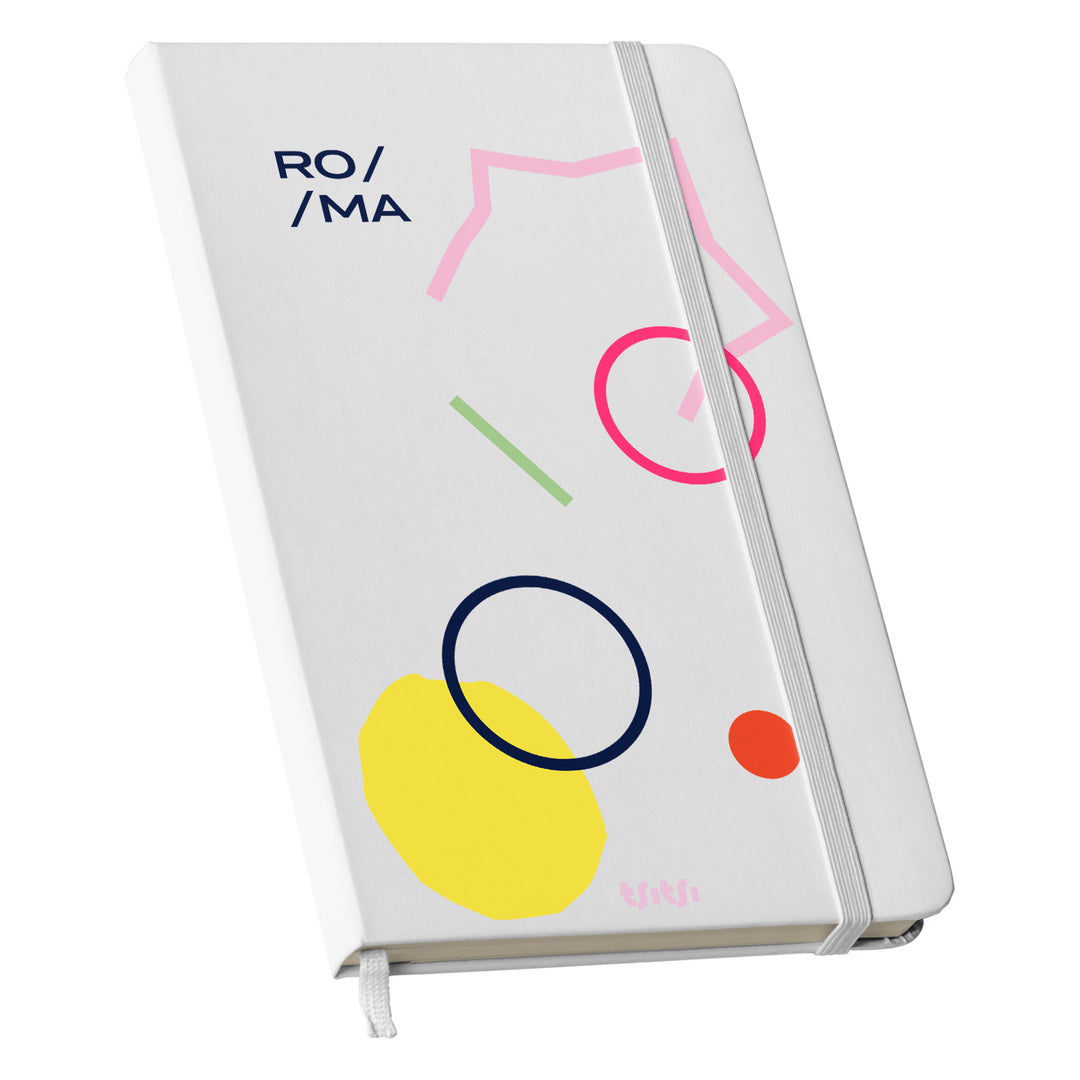 Taccuino ROMA dell'album Mapperó di TSITSI CONCEPT: copertina soft touch in 8 colori, con chiusura e segnalibro coordinati