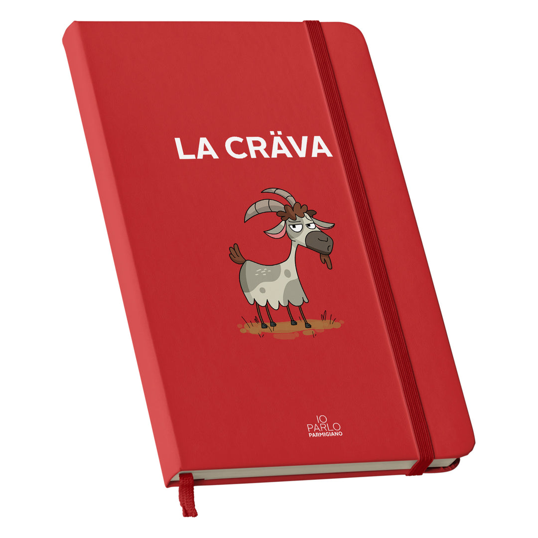 Taccuino LA CRÄVA dell'album LÌNNEA BÉSTJI di Io parlo parmigiano: copertina soft touch in 8 colori, con chiusura e segnalibro coordinati