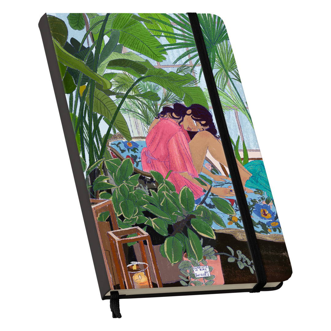 Taccuino Giungla dell'album Thinker su carta di Charlotte Le Bleu: copertina soft touch in 8 colori, con chiusura e segnalibro coordinati