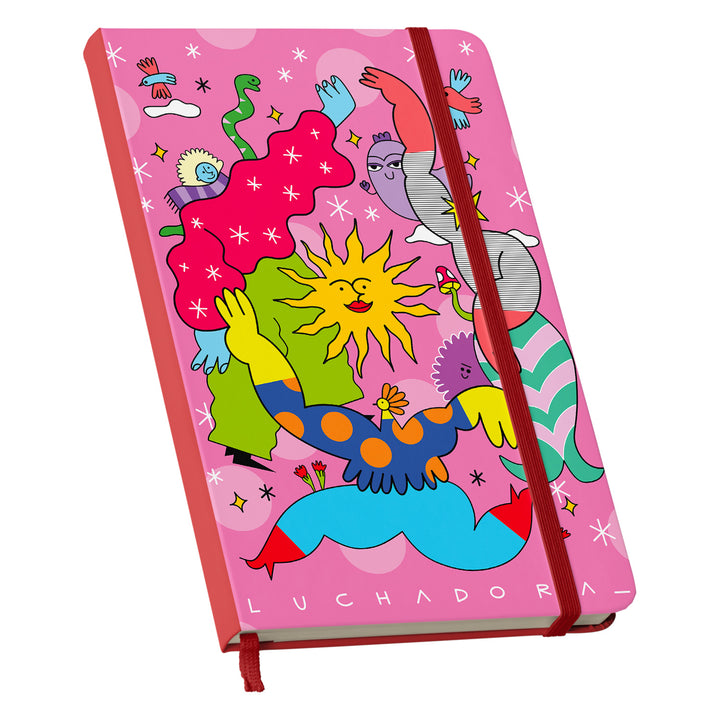 Taccuino Wow dell'album TADAN! di LUCHADORA: copertina soft touch in 8 colori, con chiusura e segnalibro coordinati