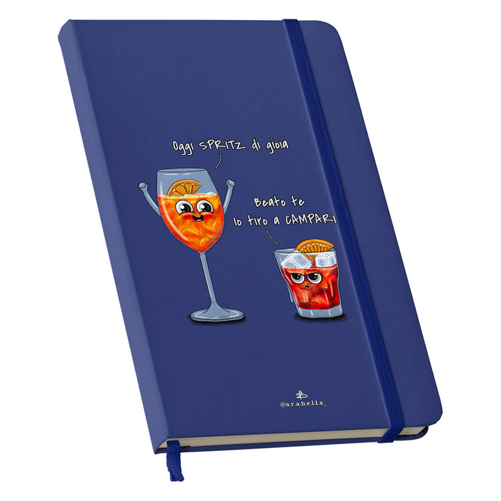 Taccuino Spritz dell'album Amore in taccuini di Arabella: copertina soft touch in 8 colori, con chiusura e segnalibro coordinati