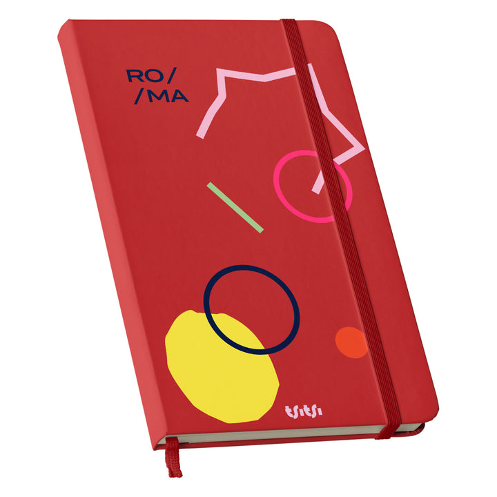 Taccuino ROMA dell'album Mapperó di TSITSI CONCEPT: copertina soft touch in 8 colori, con chiusura e segnalibro coordinati