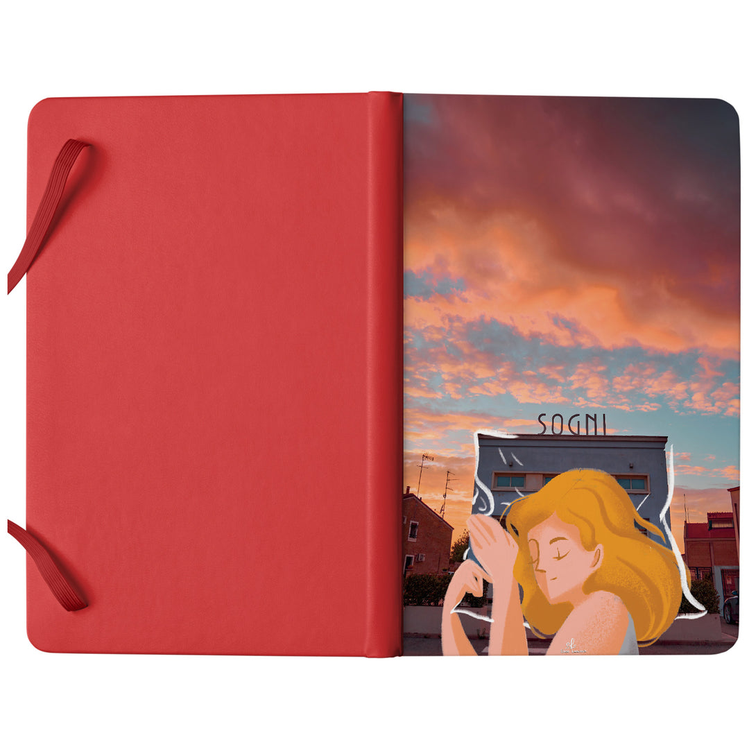 Taccuino Tresigallo dell'album Taccuini per viaggiare (anche con la mente) di Elisa Lanconelli: copertina soft touch in 8 colori, con chiusura e segnalibro coordinati