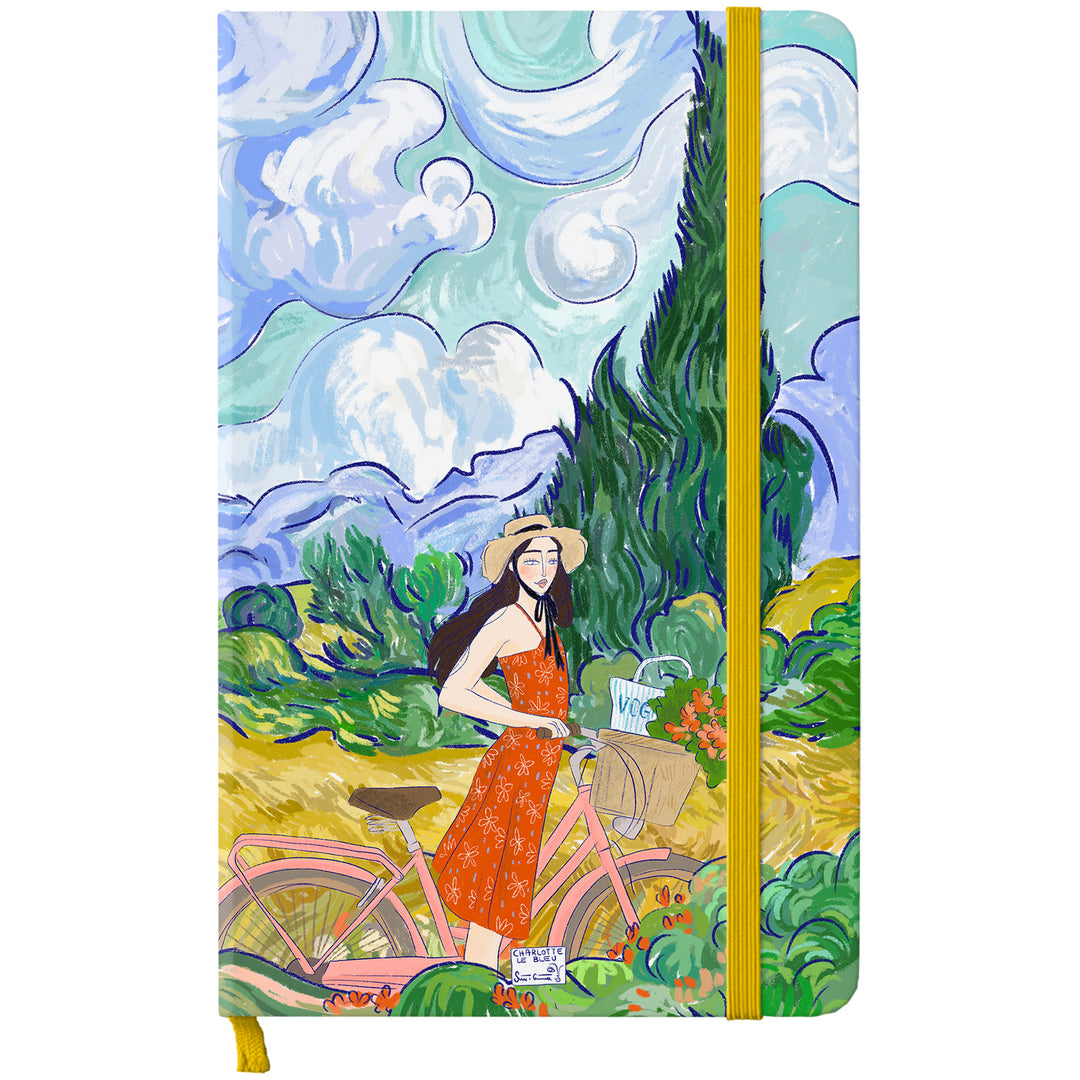 Taccuino Bicicletta dell'album Thinker su carta di Charlotte Le Bleu: copertina soft touch in 8 colori, con chiusura e segnalibro coordinati
