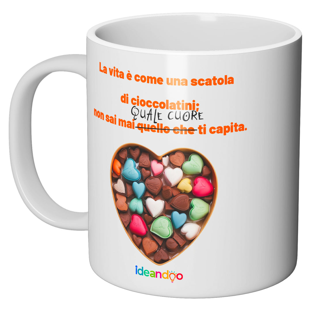 Tazza in ceramica Scatola di cioccolatini dell'album Tazze d'amore di Ideandoo perfetta idea regalo