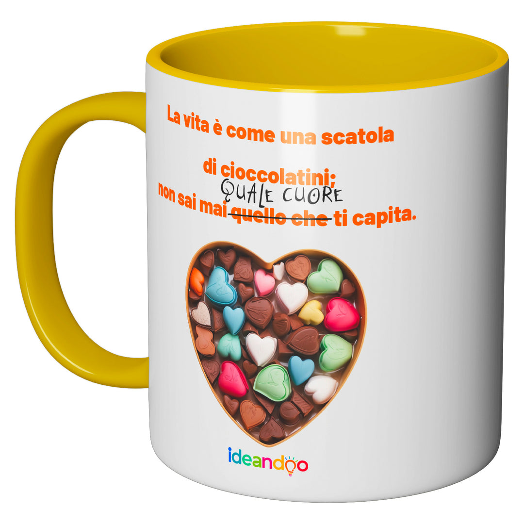 Tazza in ceramica Scatola di cioccolatini dell'album Tazze d'amore di Ideandoo perfetta idea regalo