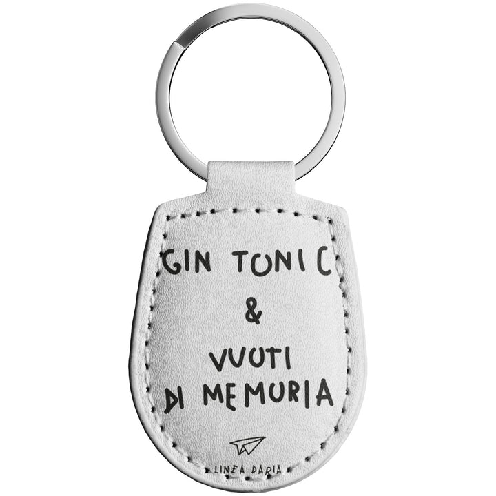 Portachiavi in pelle Gin tonic e vuoti di memoria dell'album Perdi la testa ma non le chiavi di Linea Daria con anello in metallo, Disponibili in 6 Colori, Stampa di Alta Qualità