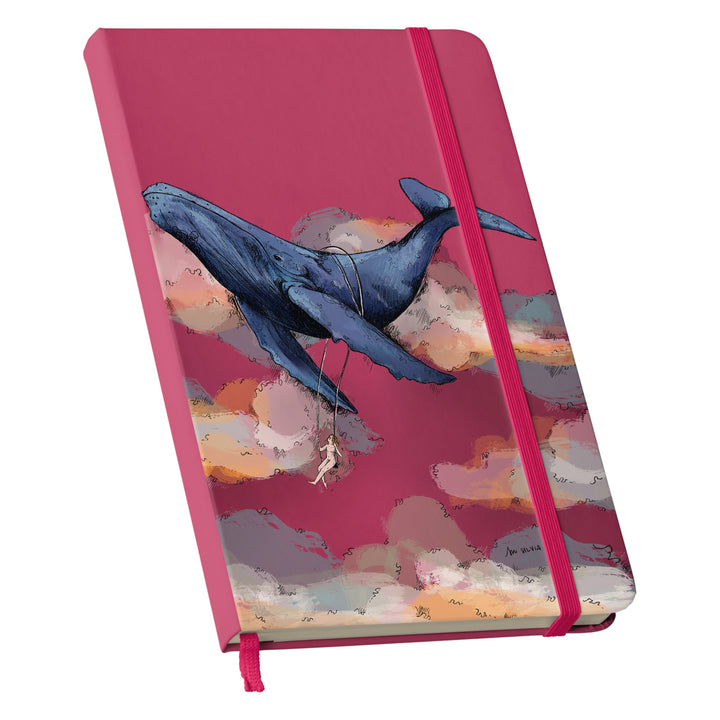 Taccuino Whale dell'album Taccuini blu di Blulimone: copertina soft touch in 8 colori, con chiusura e segnalibro coordinati