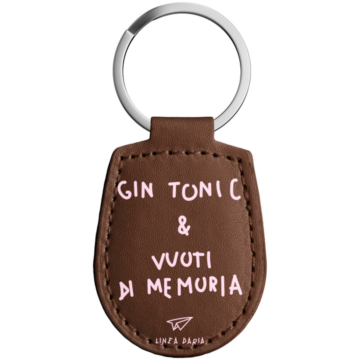 Portachiavi in pelle Gin tonic e vuoti di memoria dell'album Perdi la testa ma non le chiavi di Linea Daria con anello in metallo, Disponibili in 6 Colori, Stampa di Alta Qualità