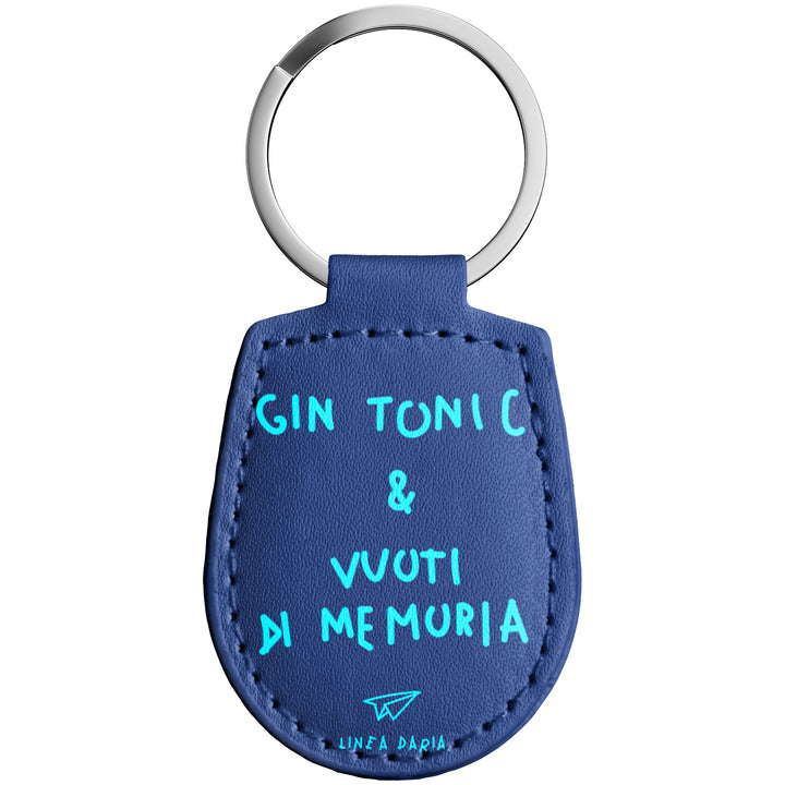 Portachiavi in pelle Gin tonic e vuoti di memoria dell'album Perdi la testa ma non le chiavi di Linea Daria con anello in metallo, Disponibili in 6 Colori, Stampa di Alta Qualità