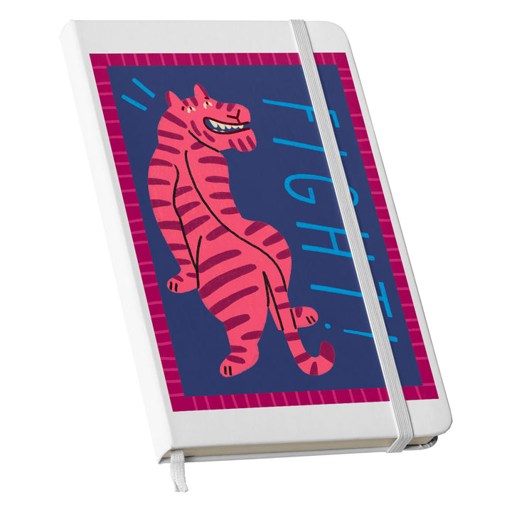 Taccuino Fight dell'album Lo scrivo qui così mi ricordo di Tigre contro Tigre: copertina soft touch in 8 colori, con chiusura e segnalibro coordinati