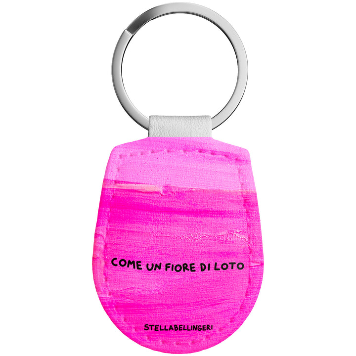 Portachiavi in pelle Come un fiore di loto dell'album Therapy Keyring di Stella Bellingeri con anello in metallo, Disponibili in 6 Colori, Stampa di Alta Qualità