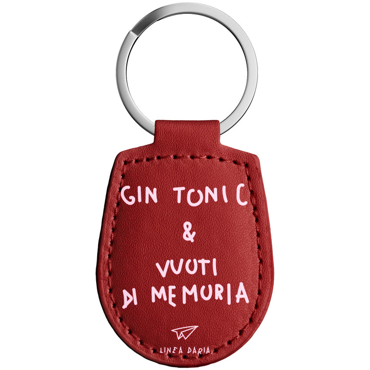 Portachiavi in pelle Gin tonic e vuoti di memoria dell'album Perdi la testa ma non le chiavi di Linea Daria con anello in metallo, Disponibili in 6 Colori, Stampa di Alta Qualità