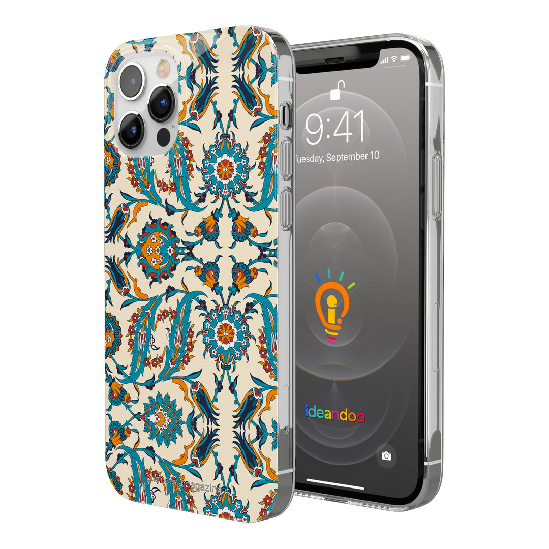 Cover Damascata arancio e turchese dell'album GLAM Capsule Collection di Glamcasamagazine per iPhone, Samsung, Xiaomi e altri