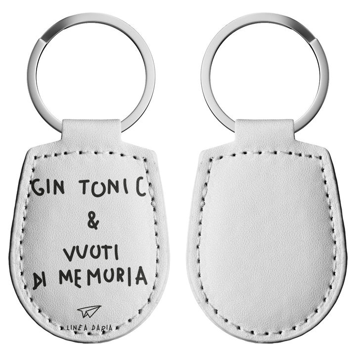 Portachiavi in pelle Gin tonic e vuoti di memoria dell'album Perdi la testa ma non le chiavi di Linea Daria con anello in metallo, Disponibili in 6 Colori, Stampa di Alta Qualità