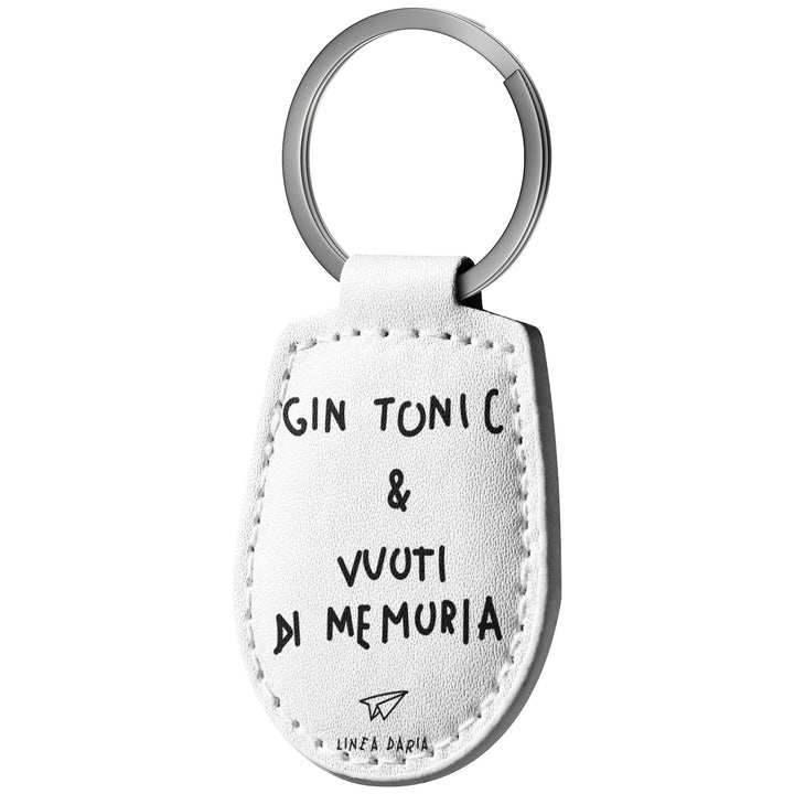 Portachiavi in pelle Gin tonic e vuoti di memoria dell'album Perdi la testa ma non le chiavi di Linea Daria con anello in metallo, Disponibili in 6 Colori, Stampa di Alta Qualità